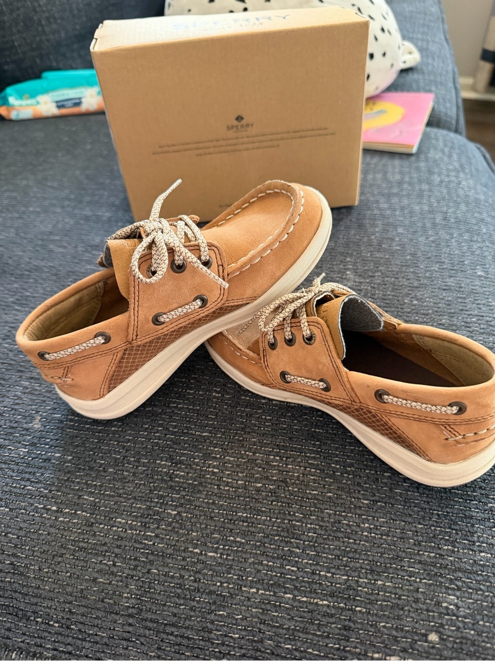 Sperry Kids Tan Boat Shoes with White Sole